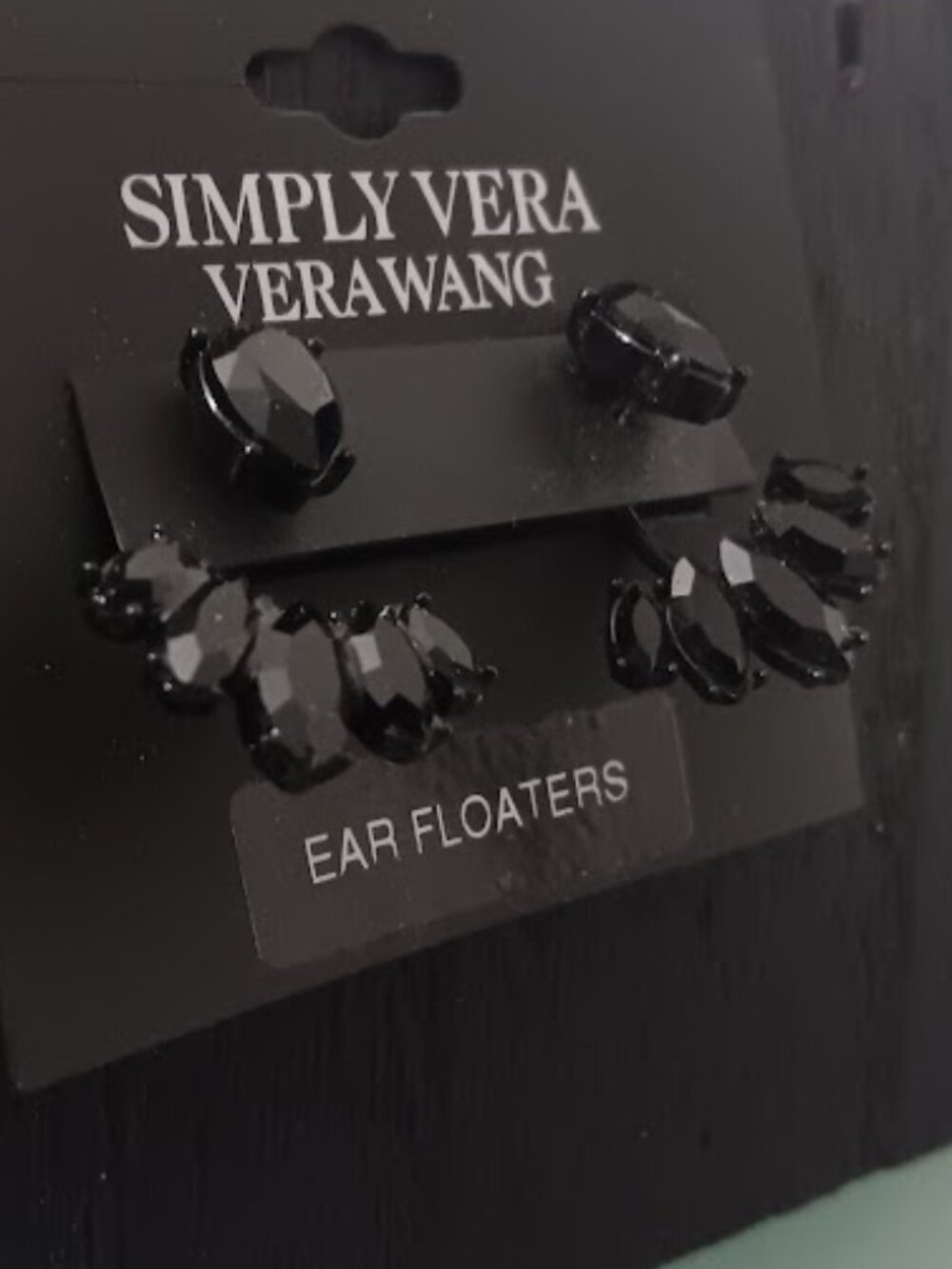 VERA WANG Gothic Black Metal/Jet Black Crystal Ear Floater Earrings**NEW! - Picture 4 of 5